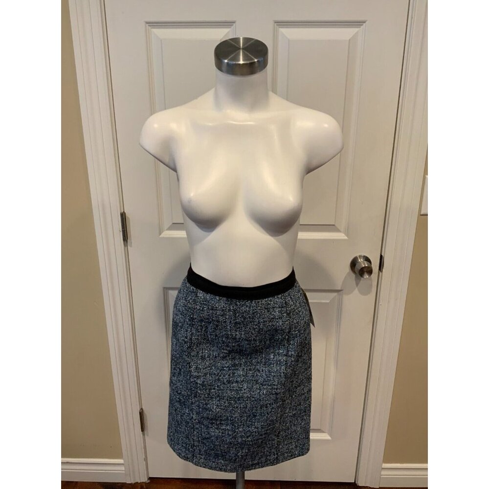 Elie Tahari Blue & White Tweed Pencil Skirt w/ Exposed Zip, Size 4